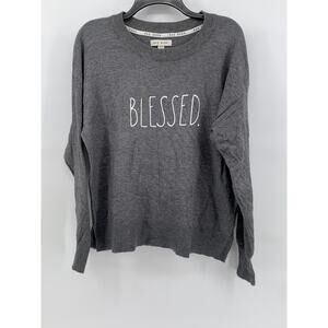 RAE DUNN Women's Raglan Long Sleeve "BLESSED" Gray Pullover Sweatshirt SZ XL